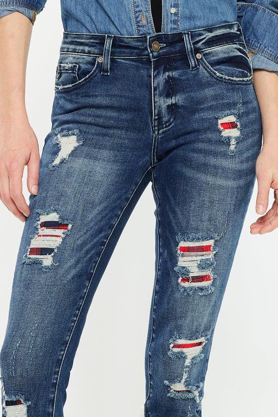 Coco Mid Rise Patched Ankle Skinny Jeans - Official Kancan USA