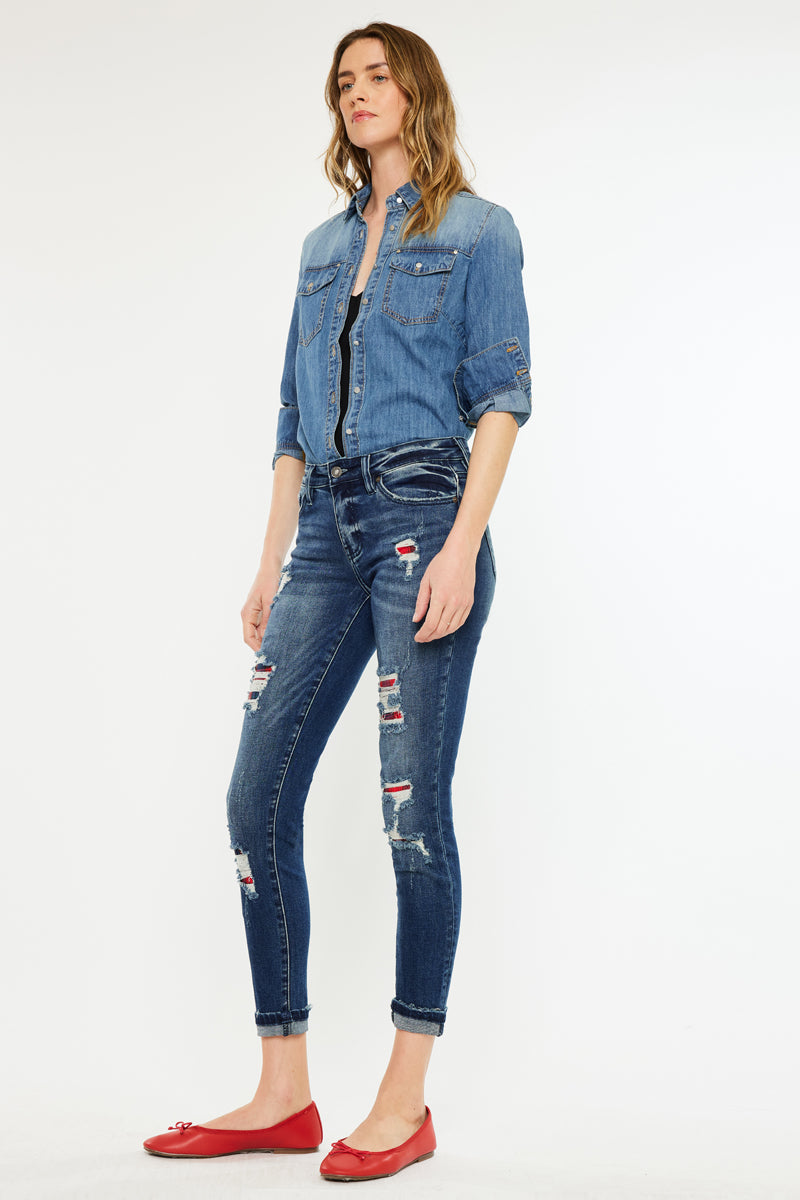 Coco Mid Rise Patched Ankle Skinny Jeans - Official Kancan USA