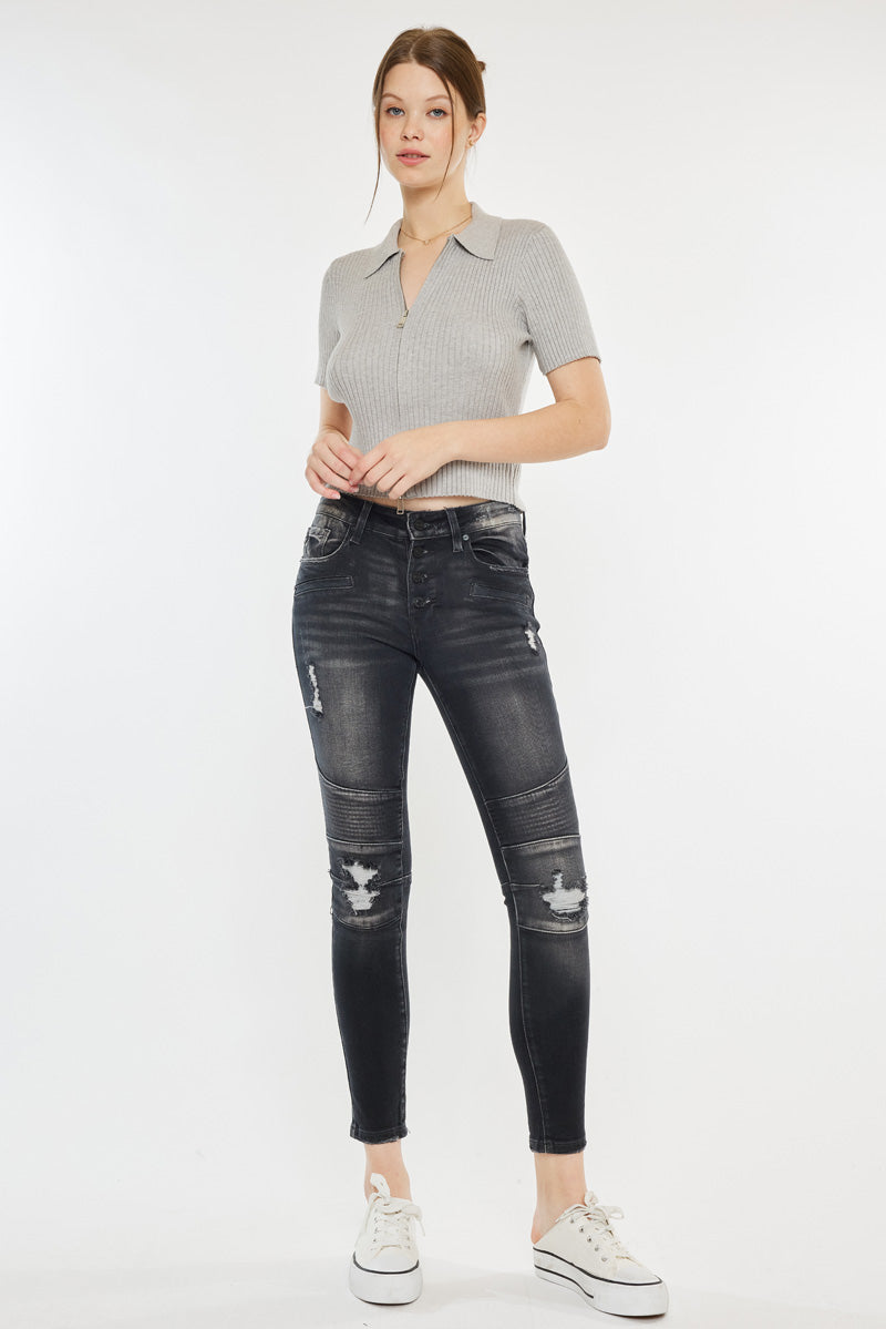 Peyton Mid Rise Moto Super Skinny Jeans - Official Kancan USA