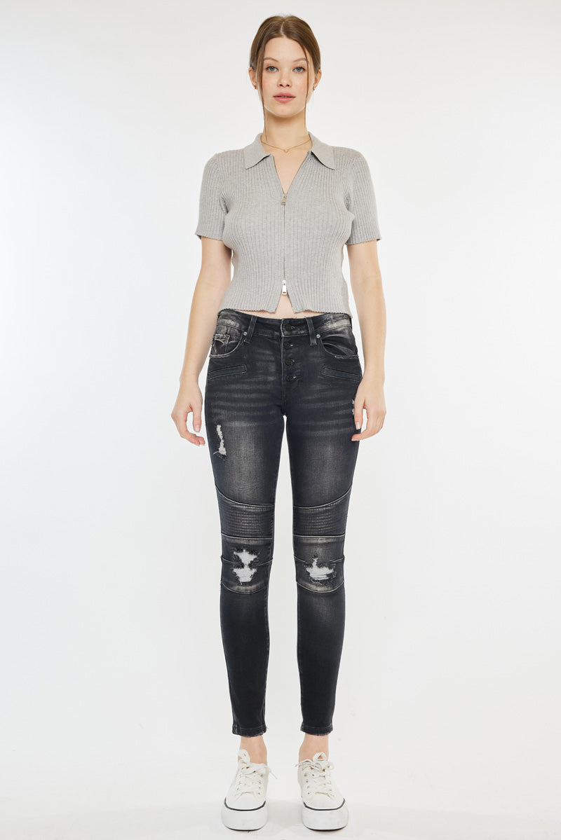Peyton Mid Rise Moto Super Skinny Jeans – Kancan USA