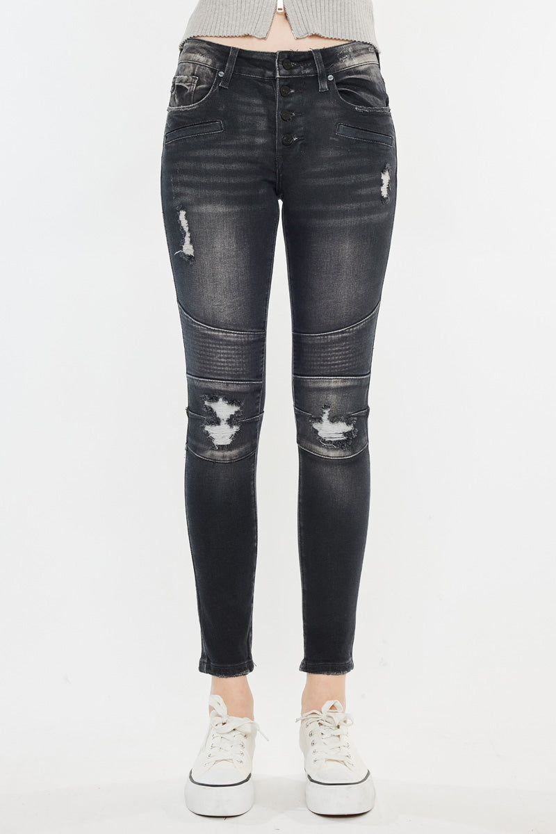 Peyton Mid Rise Moto Super Skinny Jeans - Official Kancan USA
