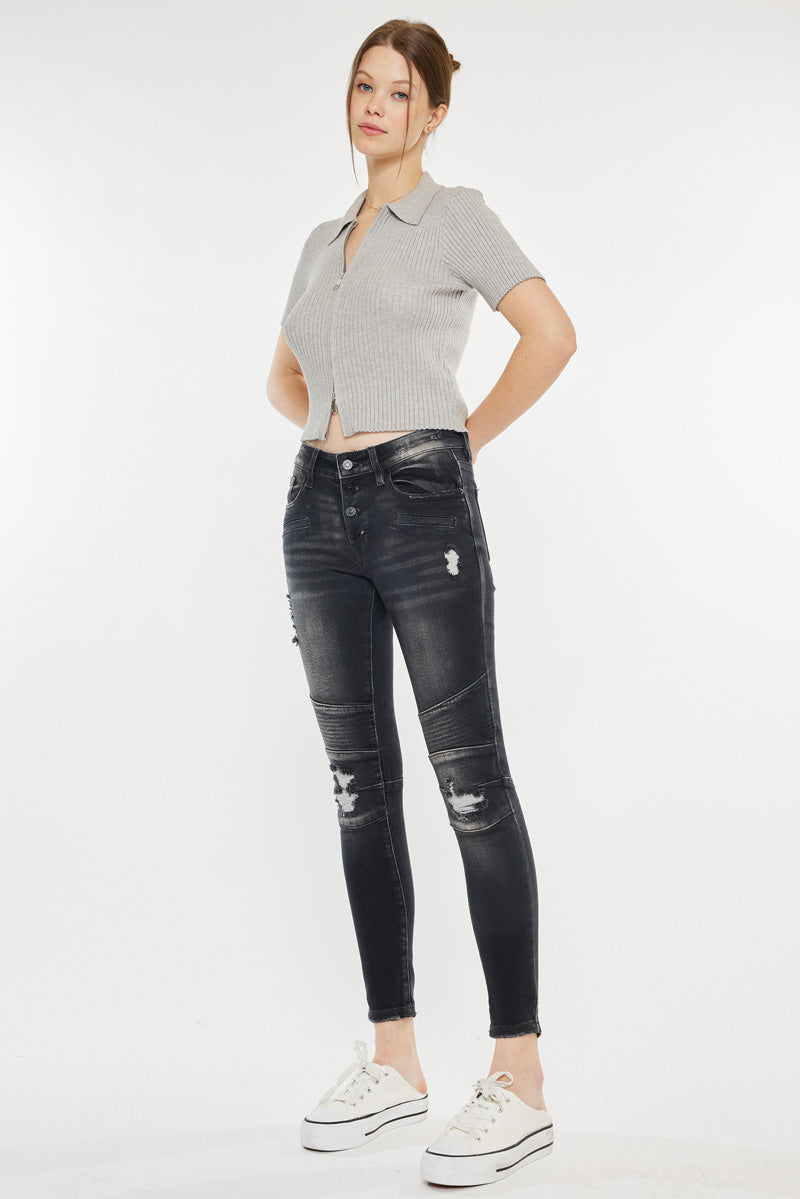 Peyton Mid Rise Moto Super Skinny Jeans - Official Kancan USA