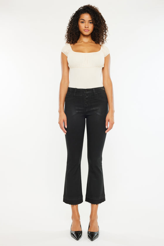 Rosé High Rise Faux Leather Kick-Flare Pants - Official Kancan USA