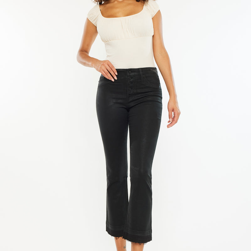 Rosé High Rise Faux Leather Kick-Flare Pants - Official Kancan USA