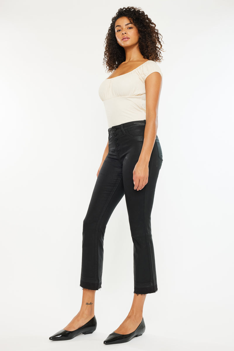Rosé High Rise Faux Leather Kick-Flare Pants - Official Kancan USA