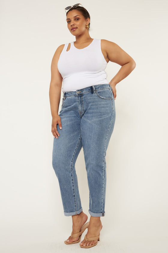 Carmelita  Mid Rise Slim Boyfriend Jeans (Plus Size) - Official Kancan USA