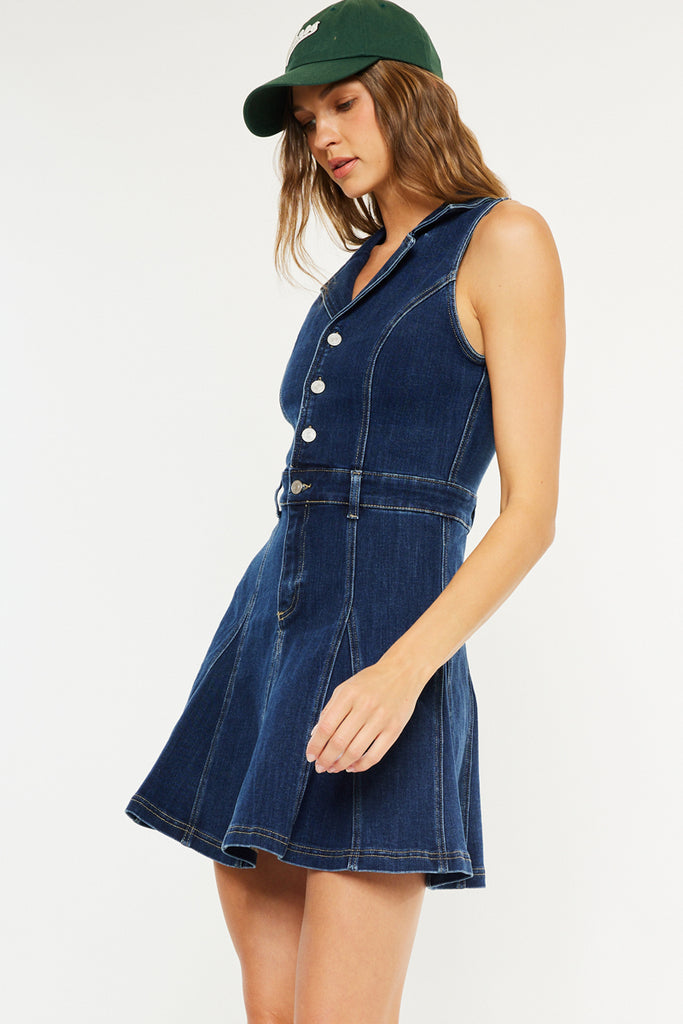 sam edelman diana sleeveless collared denim mini dress Tyla Sleeveless Mini Dress Dark Wash / XL
