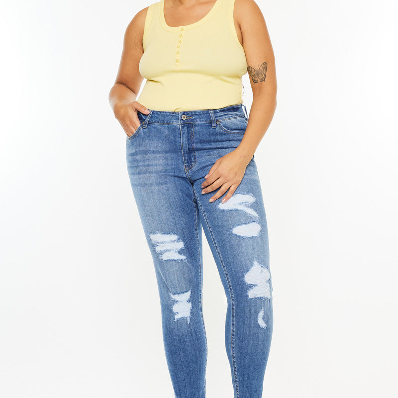 Summer Mid Rise Super Skinny Jeans (Plus Size) - Official Kancan USA