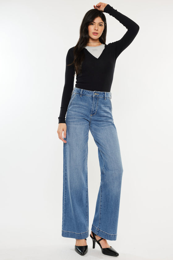 Bertha High Rise Trouser Wide Leg Jeans - Official Kancan USA