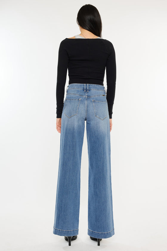 GUJ7112B, Gusto Women's High-Rise Wide-Leg Jeans (3/4-15/16