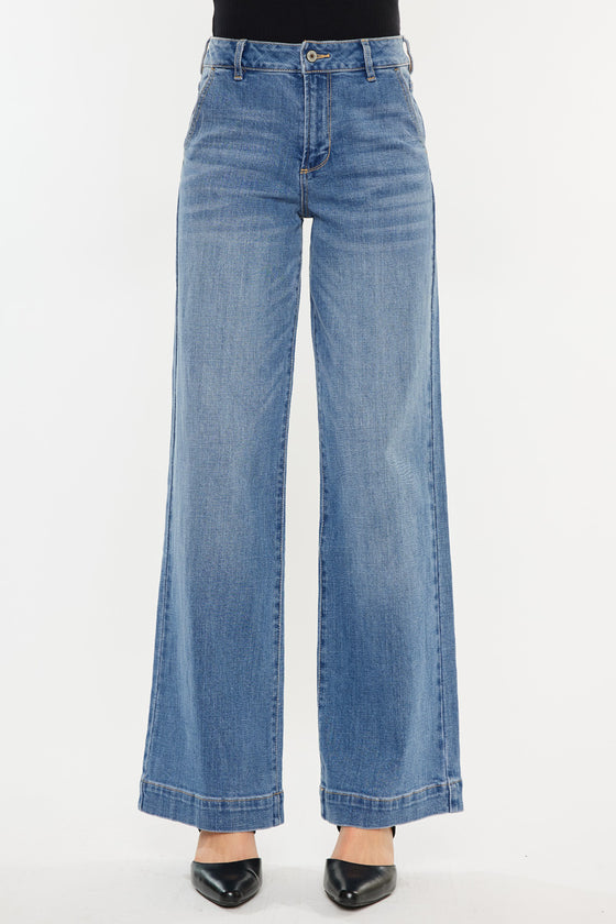 Bertha High Rise Trouser Wide Leg Jeans - Official Kancan USA