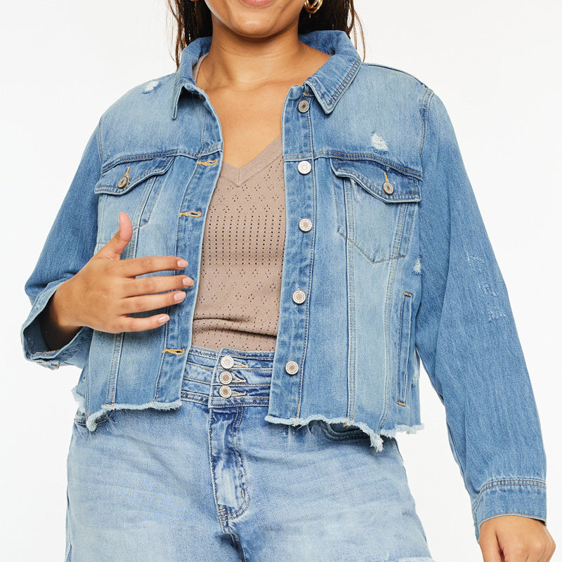 Vianca Distressed Denim Jacket (Plus Size) - Official Kancan USA