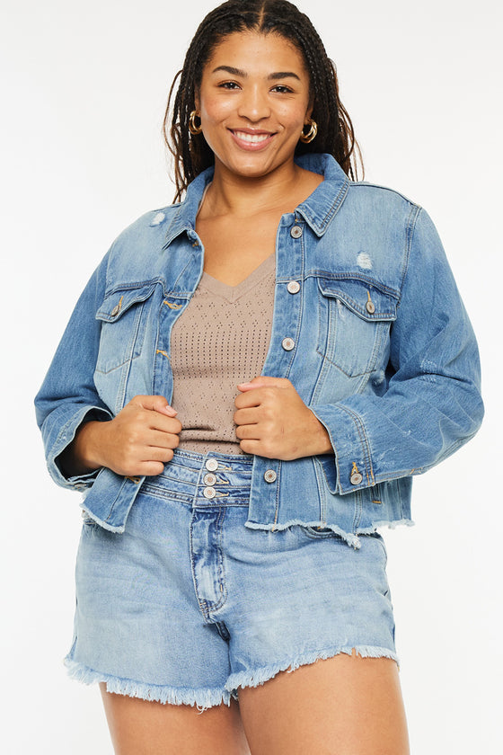 Vianca Distressed Denim Jacket (Plus Size) - Official Kancan USA