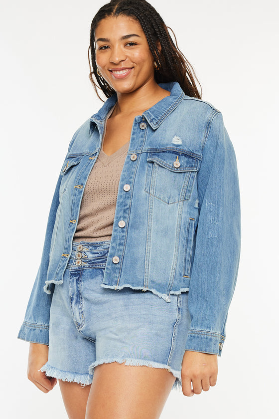 Vianca Distressed Denim Jacket (Plus Size) - Official Kancan USA