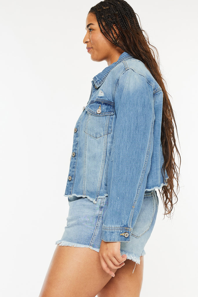 Vianca Distressed Denim Jacket Plus Size Official Kancan USA