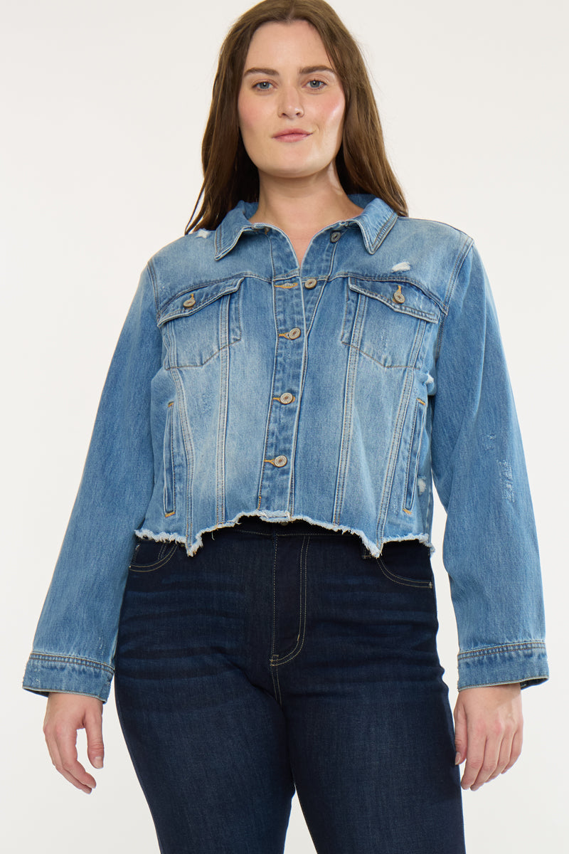Vianca Distressed Denim Jacket (Plus Size)