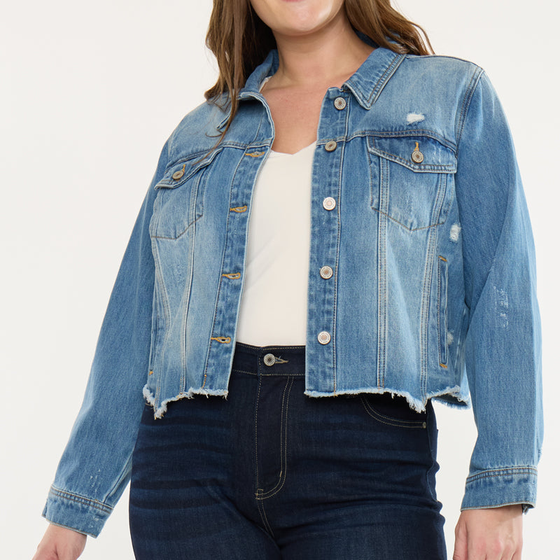 Vianca Distressed Denim Jacket (Plus Size)
