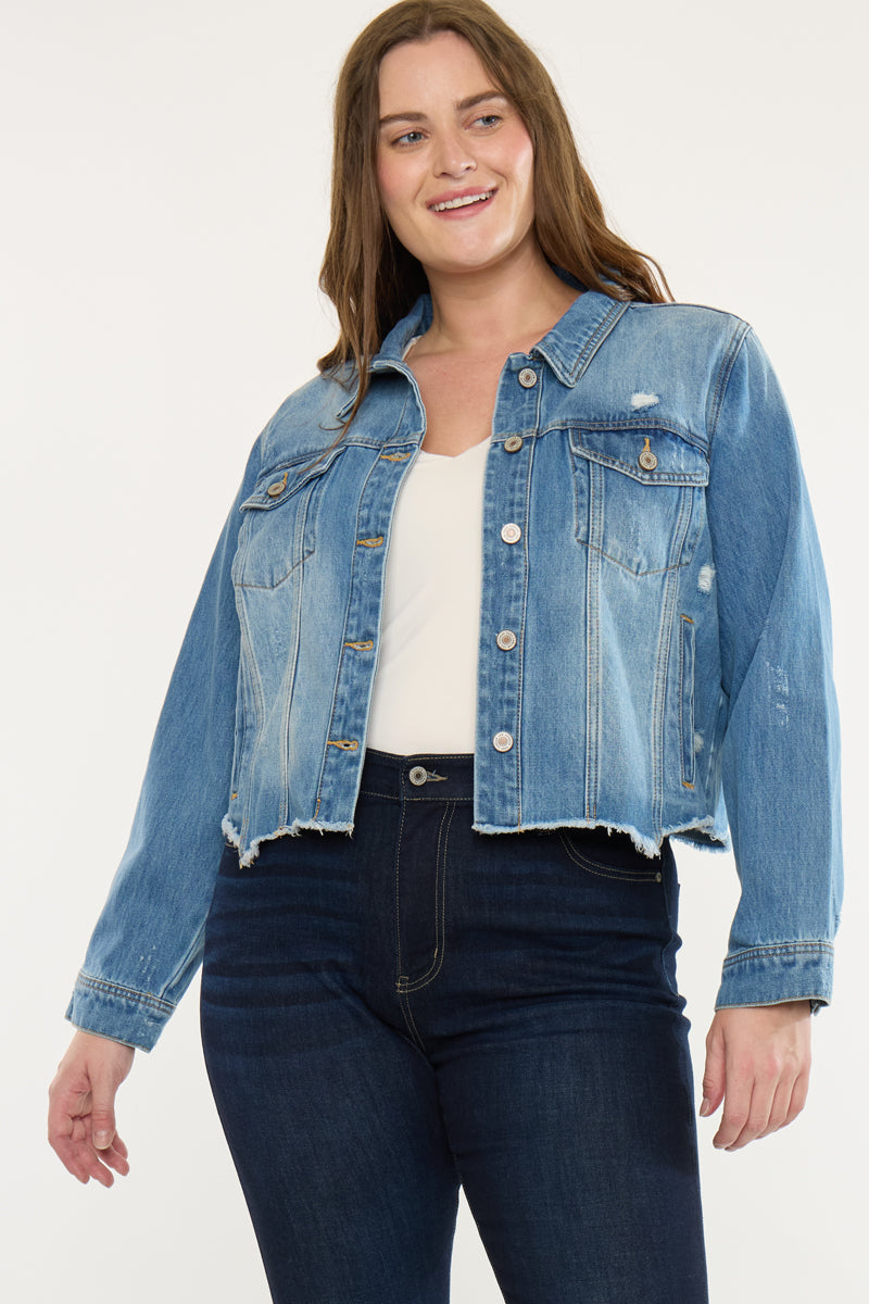 Vianca Distressed Denim Jacket (Plus Size)
