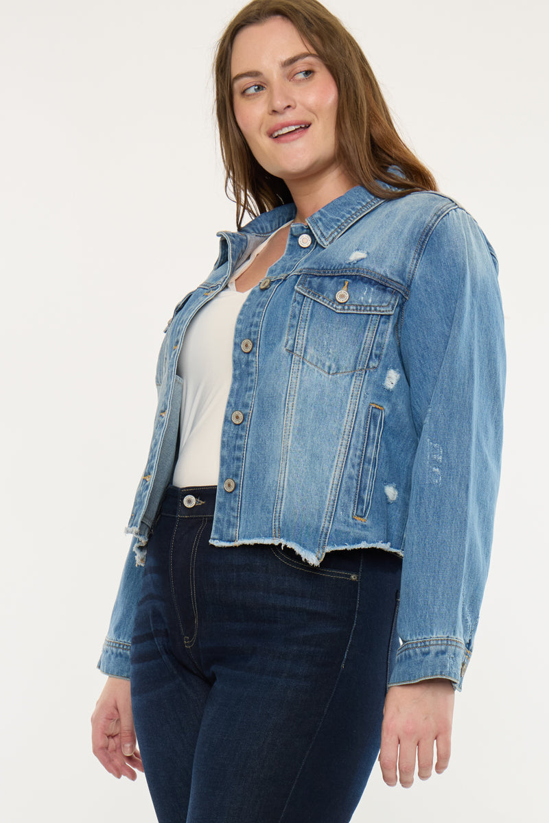 Vianca Distressed Denim Jacket (Plus Size)