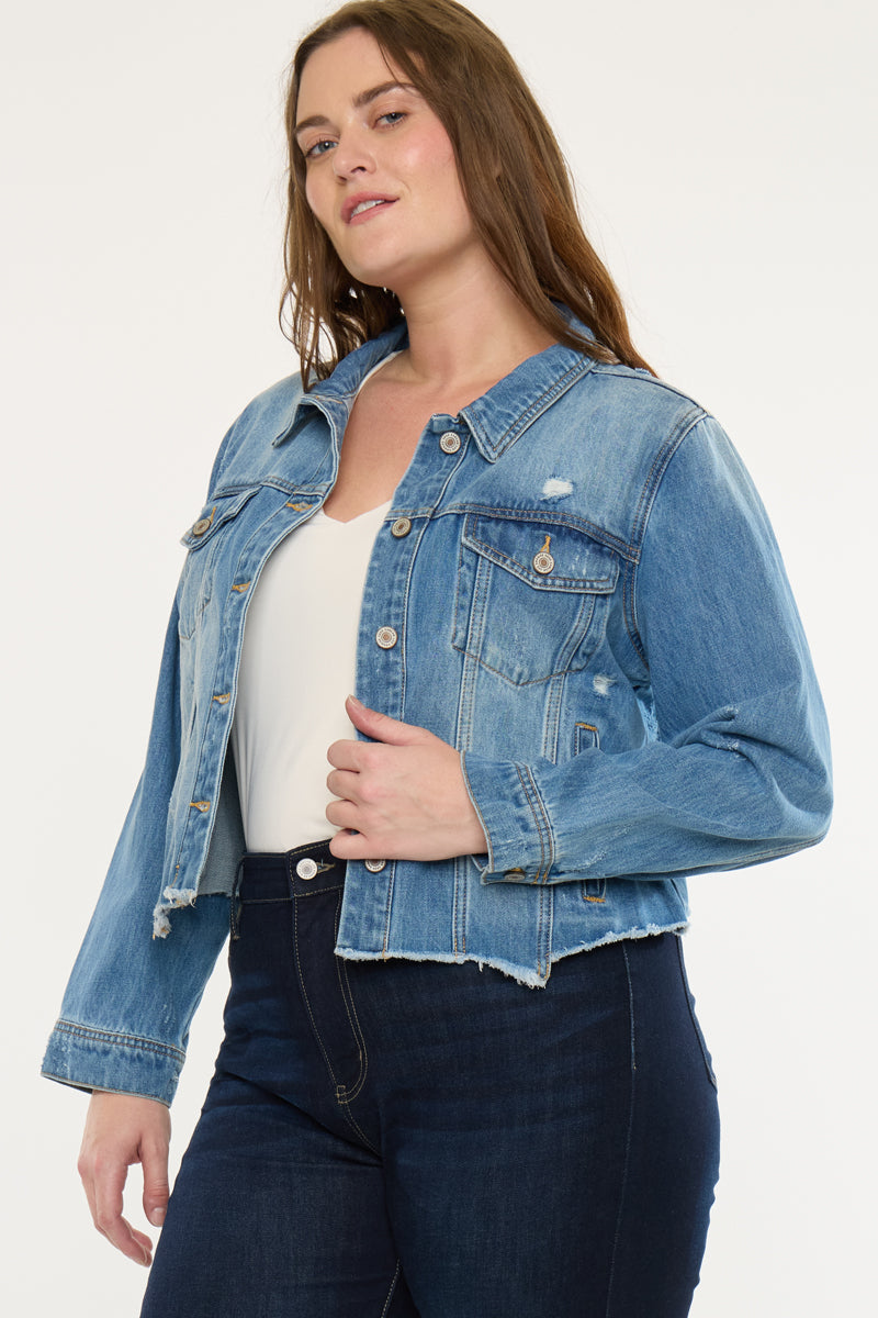 Vianca Distressed Denim Jacket (Plus Size) - Official Kancan USA
