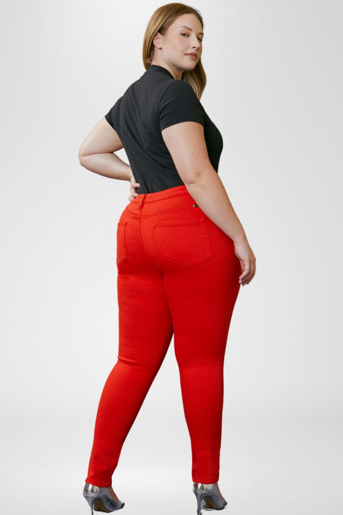 Plus size red jeans deals