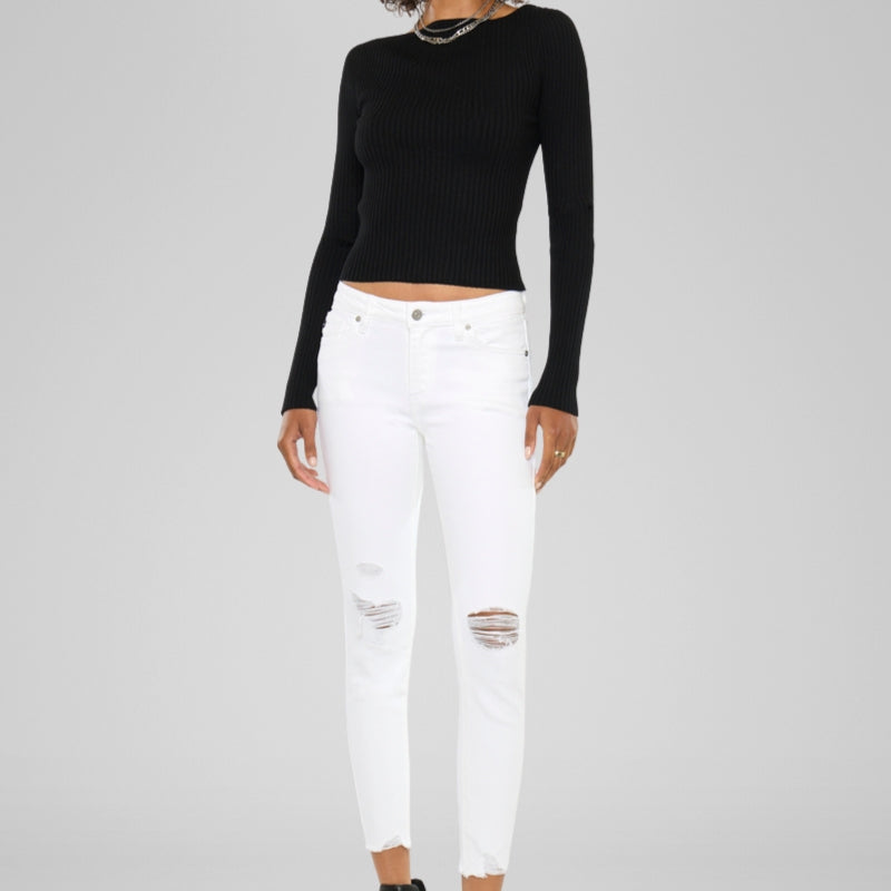 Electra White Mid Rise Ankle Skinny - Official Kancan USA