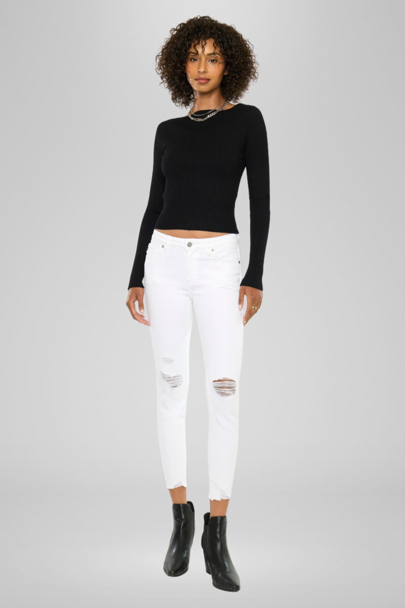 Electra White Mid Rise Ankle Skinny - Official Kancan USA