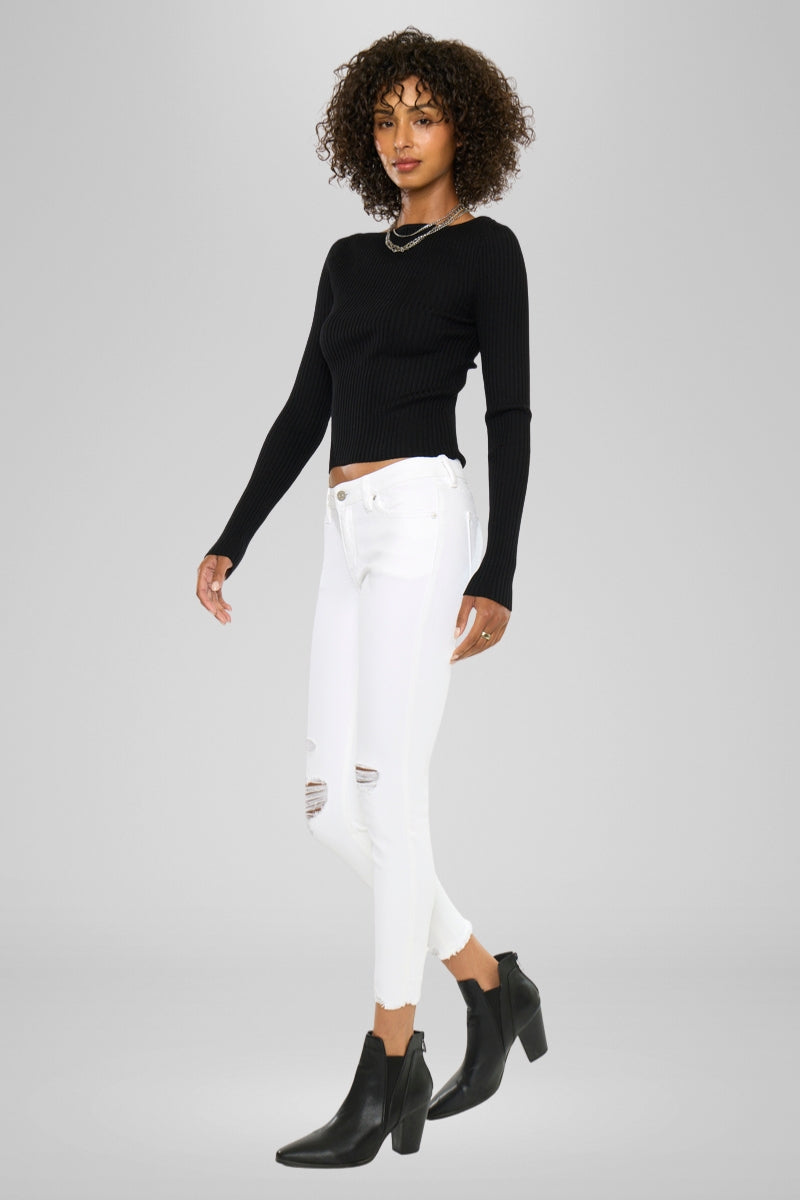 Electra White Mid Rise Ankle Skinny - Official Kancan USA