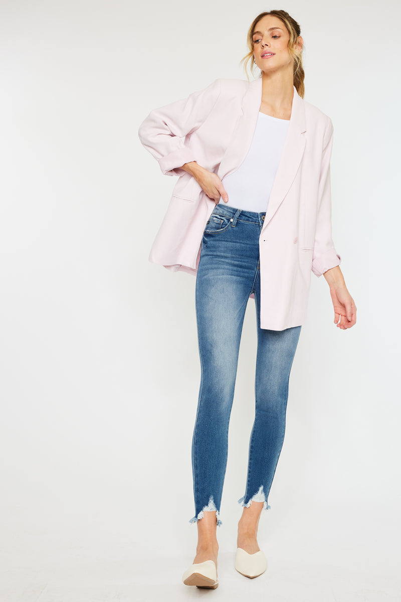 Pink Raw Edge Skinny Jeans Mens Maria High Rise Ankle Skinny Jeans