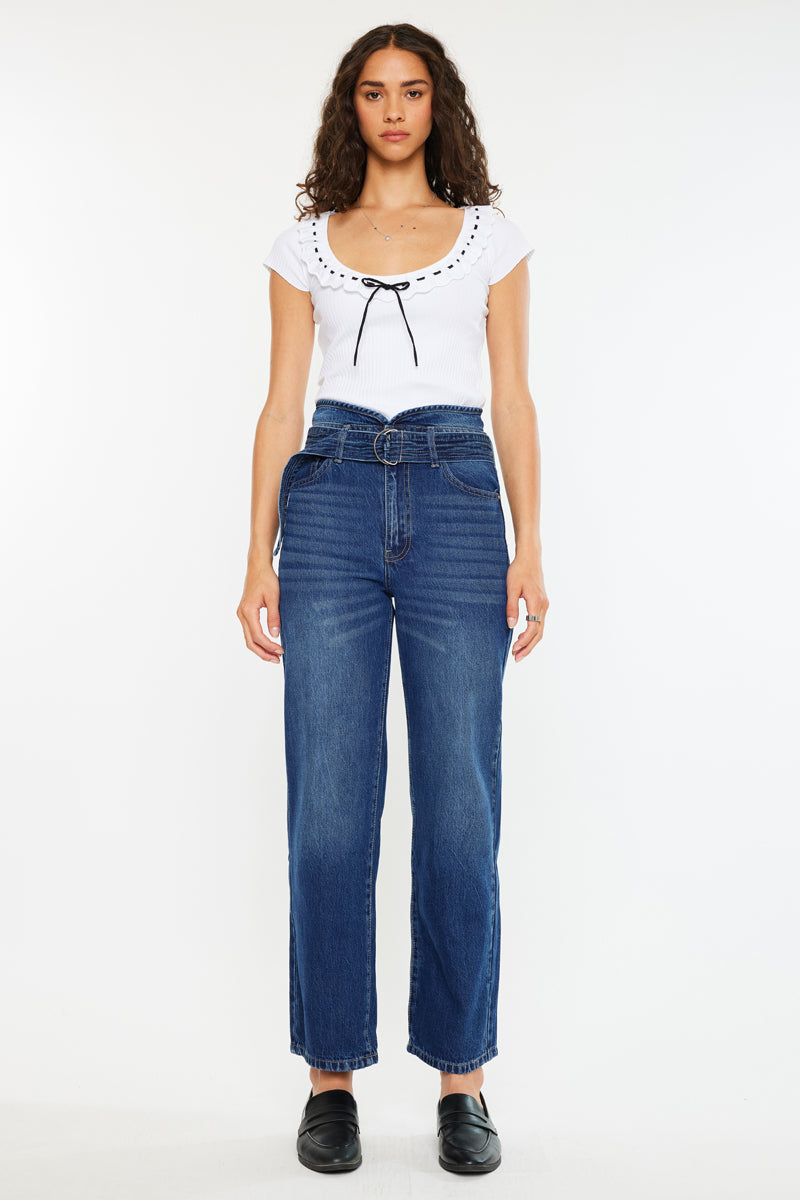 Kaas Ultra High Rise Belted Paperbag Straight Leg Jeans - Official Kancan USA
