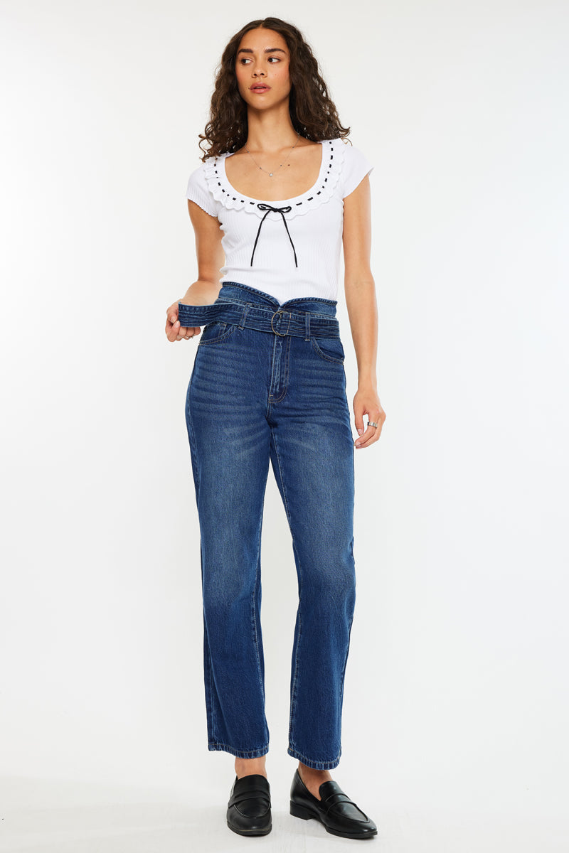 Kaas Ultra High Rise Belted Paperbag Straight Leg Jeans - Official Kancan USA