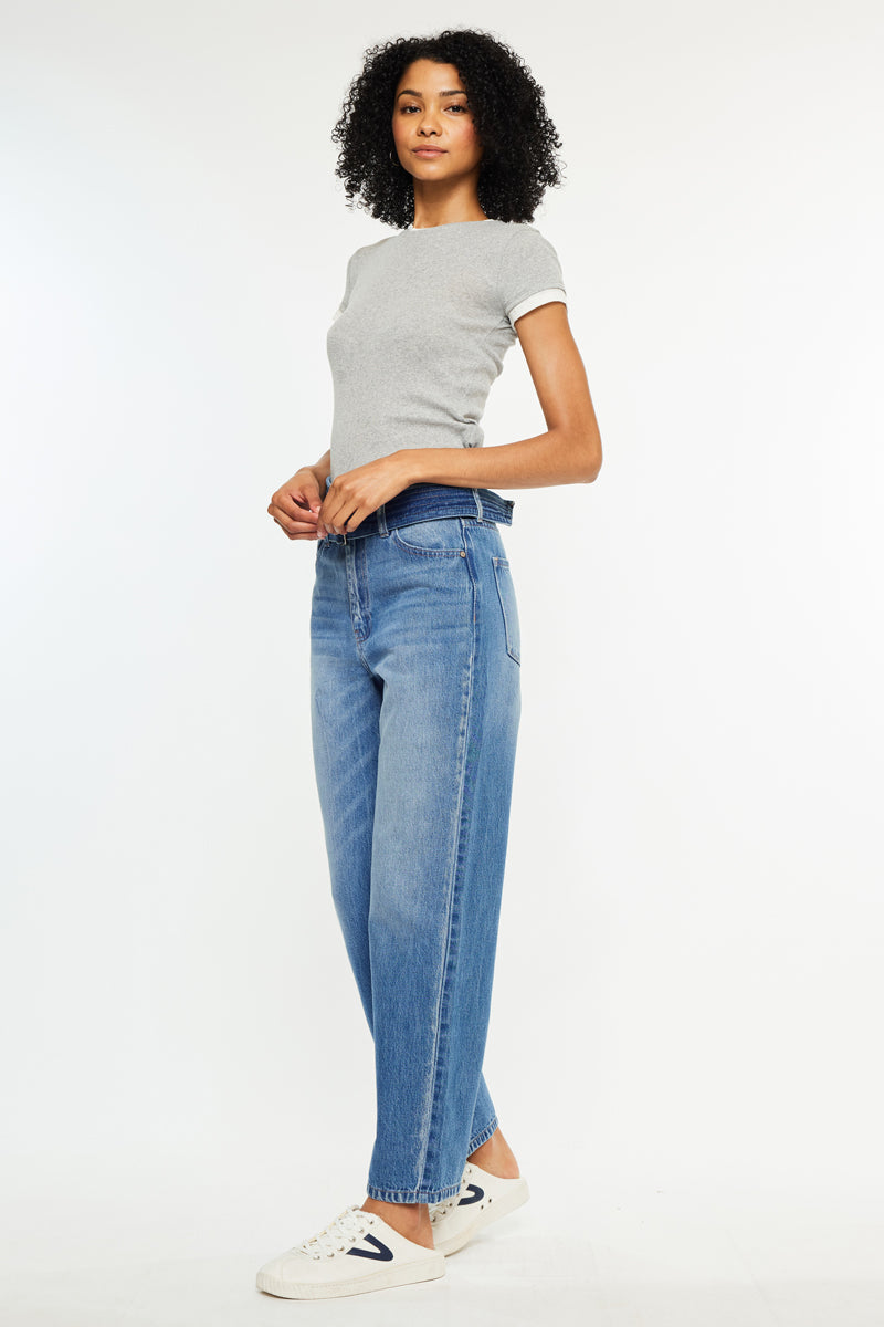 Kaas Ultra High Rise Belted Paperbag Straight Leg Jeans - Official Kancan USA