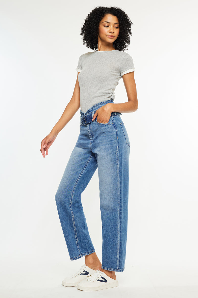 Kaas Ultra High Rise Belted Paperbag Straight Leg Jeans - Official Kancan USA