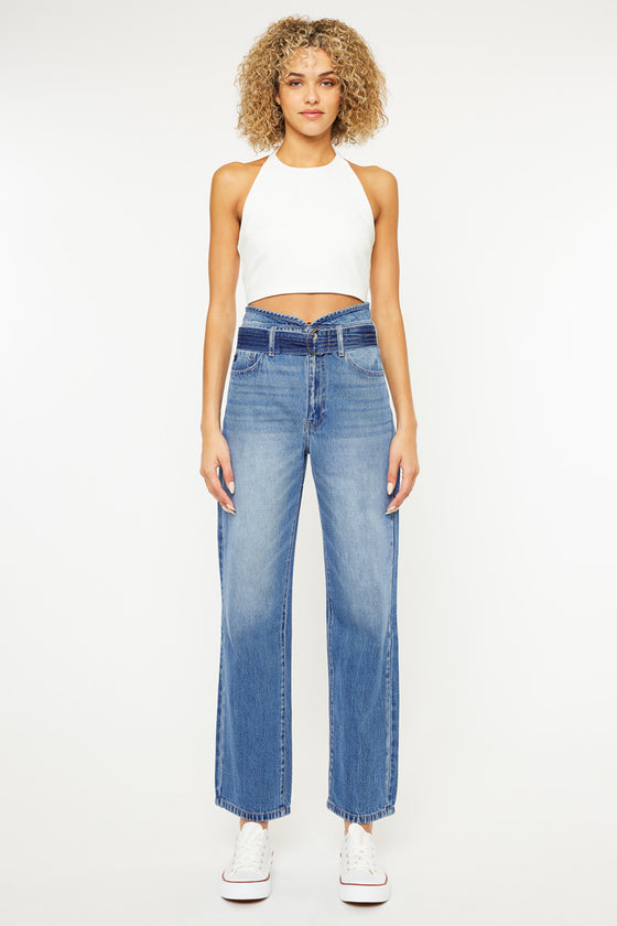 Kaas Ultra High Rise Belted Paperbag Straight Leg Jeans - Official Kancan USA