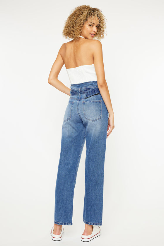 Kaas Ultra High Rise Belted Paperbag Straight Leg Jeans - Official Kancan USA