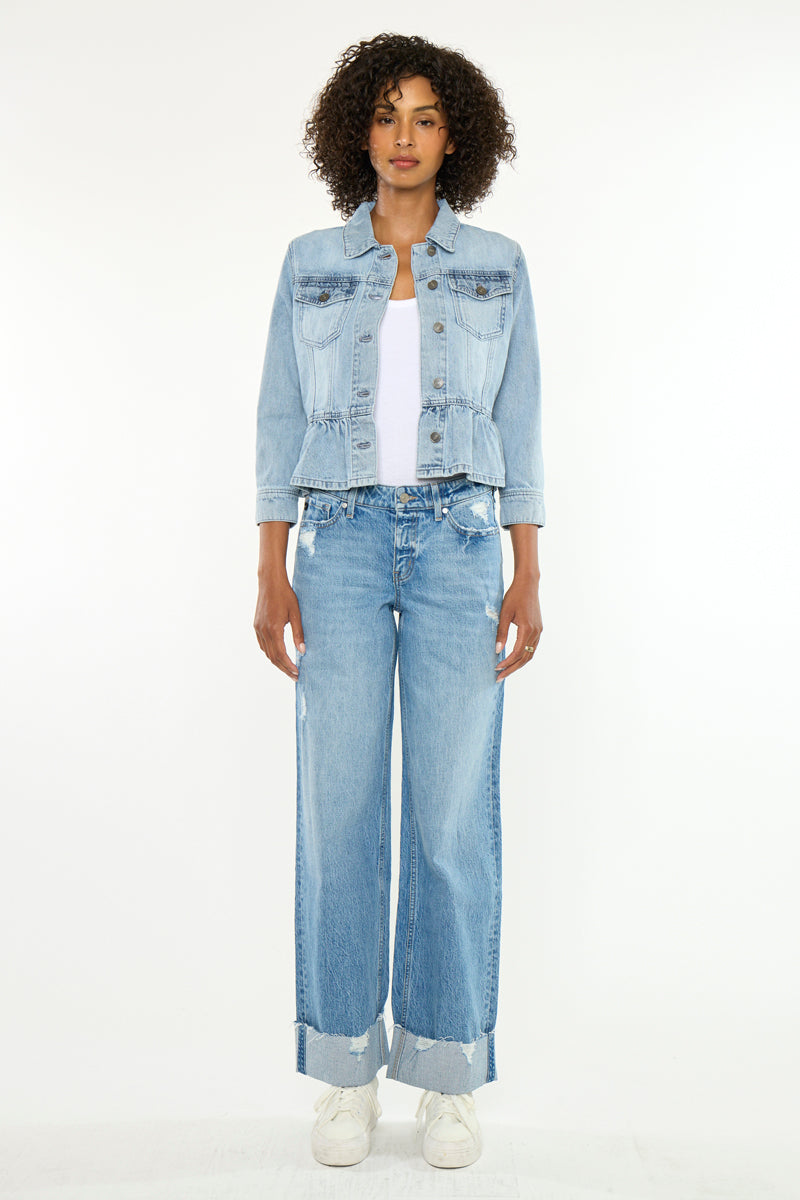 Marilou Peplum Denim Jacket – Button Down Flare Fit - Official Kancan USA