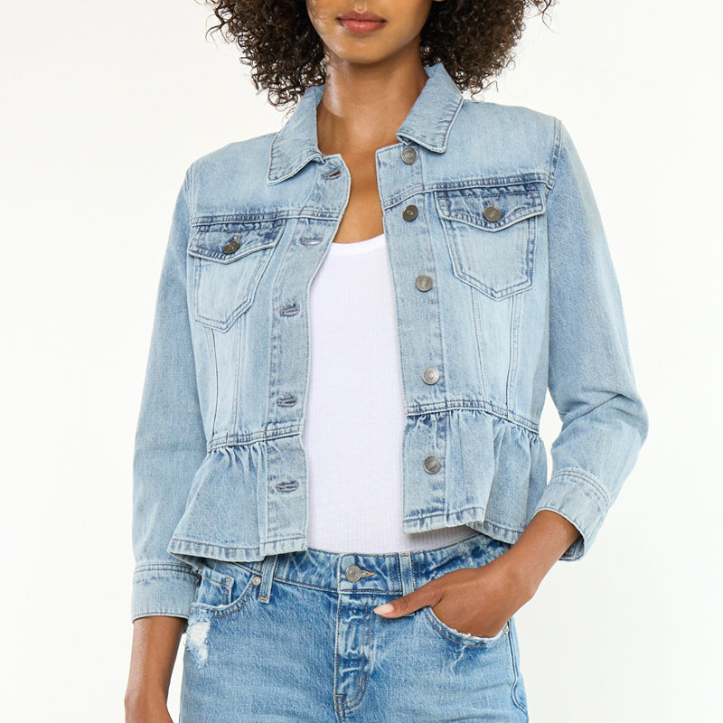 Marilou Peplum Denim Jacket – Button Down Flare Fit - Official Kancan USA