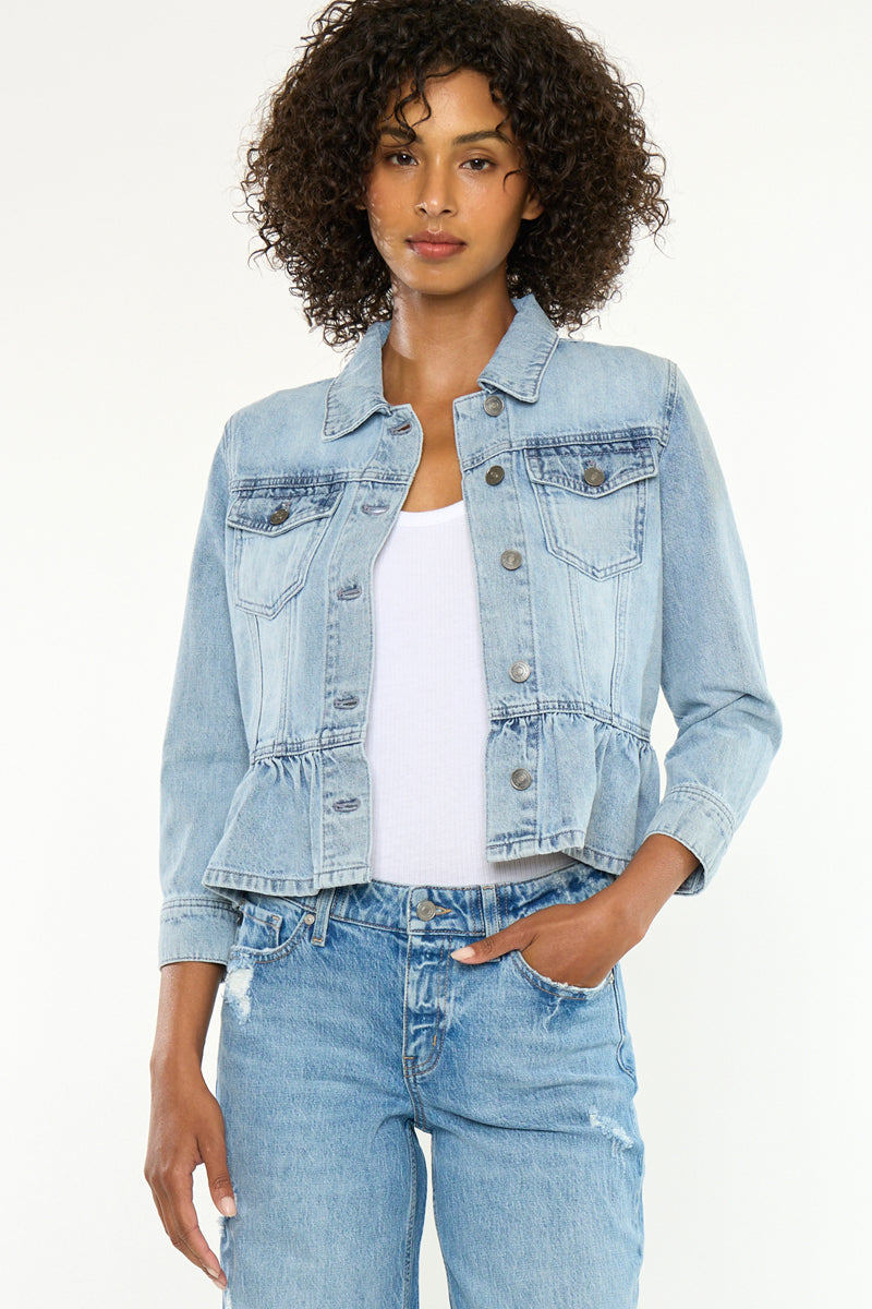 Marilou Peplum Denim Jacket – Button Down Flare Fit - Official Kancan USA