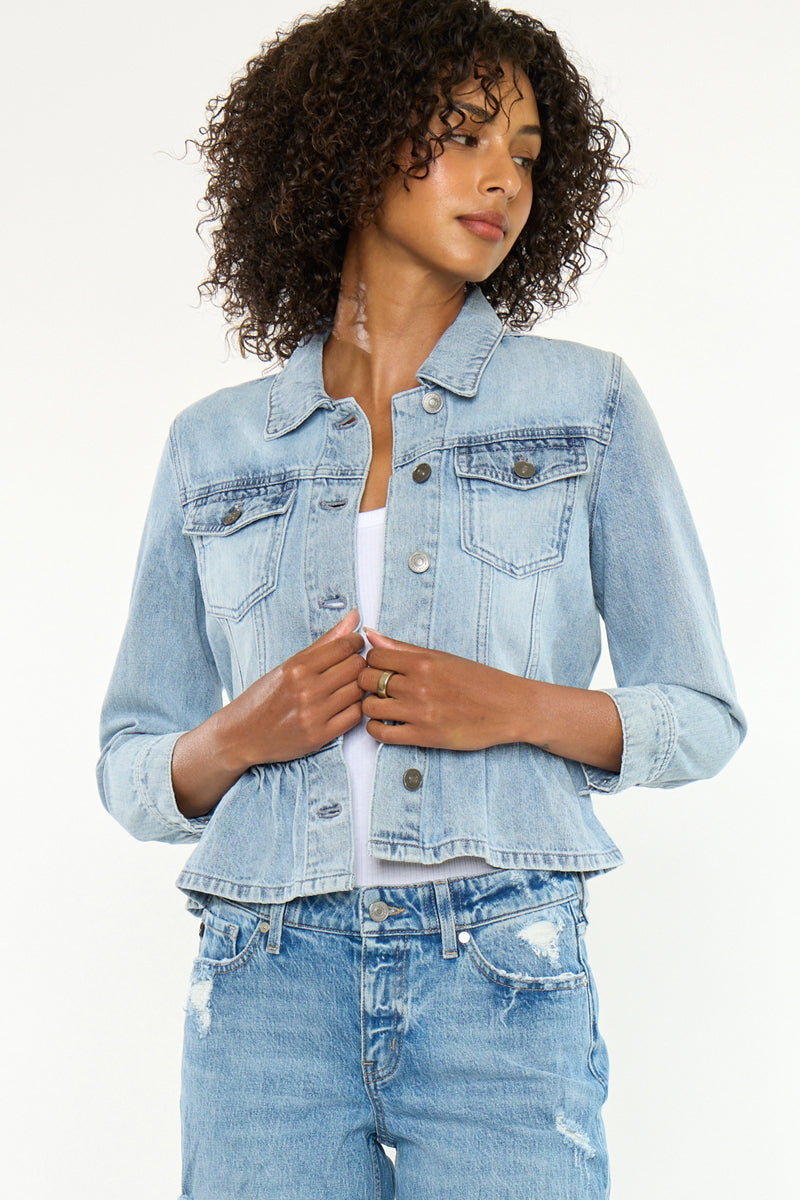 Marilou Peplum Denim Jacket – Button Down Flare Fit - Official Kancan USA