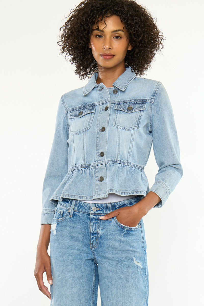 Marilou Peplum Denim Jacket – Button Down Flare Fit - Official Kancan USA