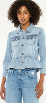 Marilou Peplum Denim Jacket – Button Down Flare Fit - Official Kancan USA