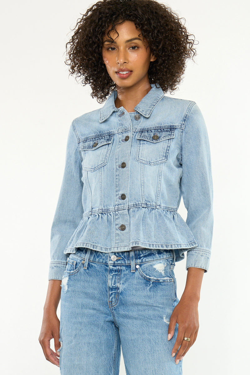 Marilou Peplum Denim Jacket – Button Down Flare Fit - Official Kancan USA