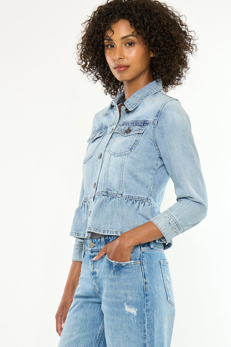 Marilou Peplum Denim Jacket – Button Down Flare Fit - Official Kancan USA