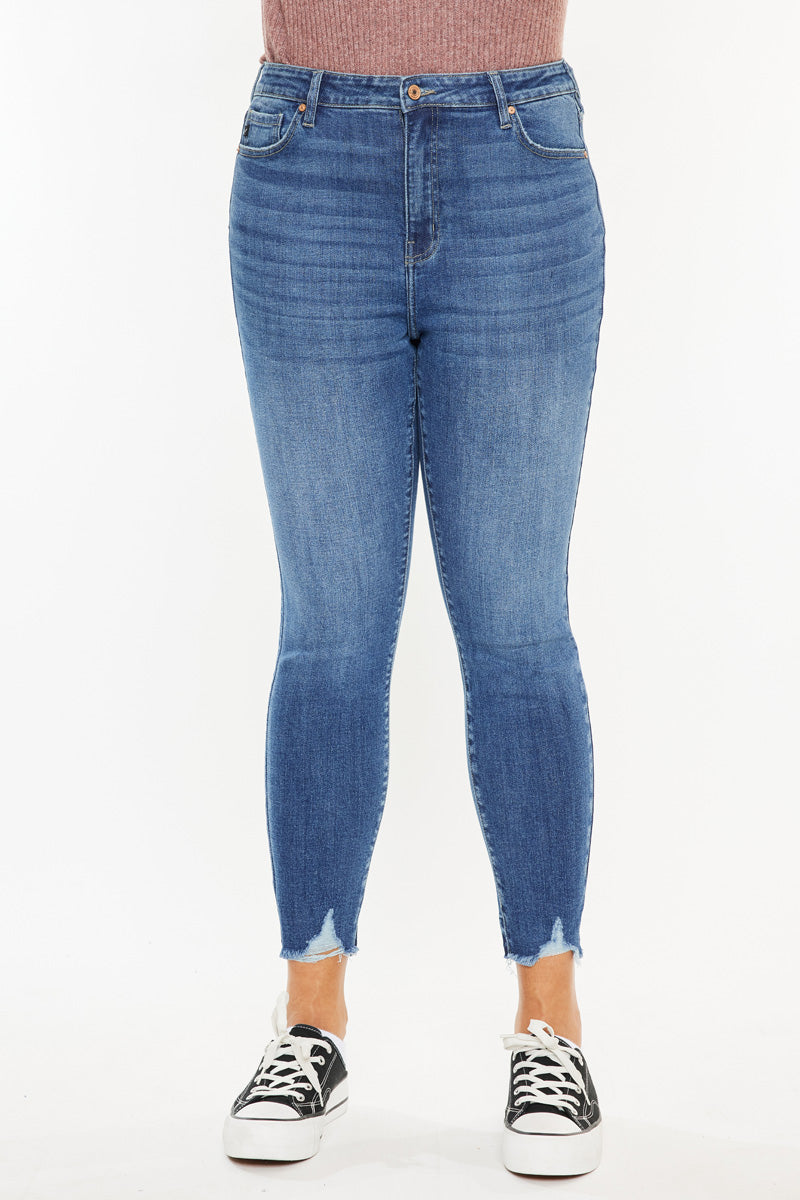 Jean Skinny Cello Taille Plus - Effet Usé Ourlet Effiloché, Couleur Beige, Neuf Avec étiquettes