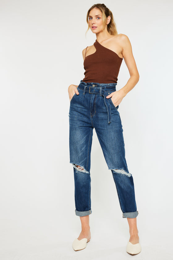 Ilena Ultra High Rise Belted Paperbag Mom Jeans