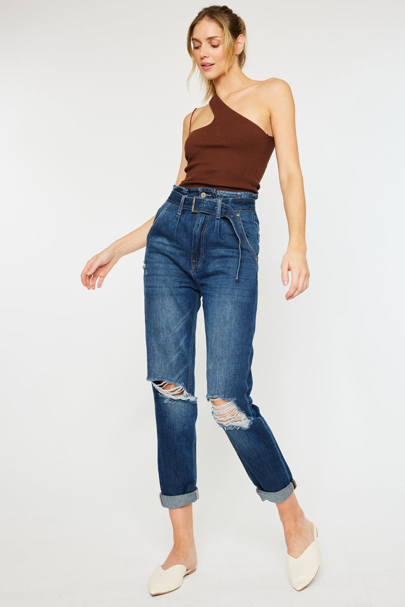 Ilena Ultra High Rise Belted Paperbag Mom Jeans - Official Kancan USA