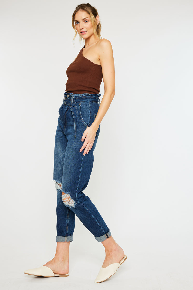 Ilena Ultra High Rise Belted Paperbag Mom Jeans - Official Kancan USA