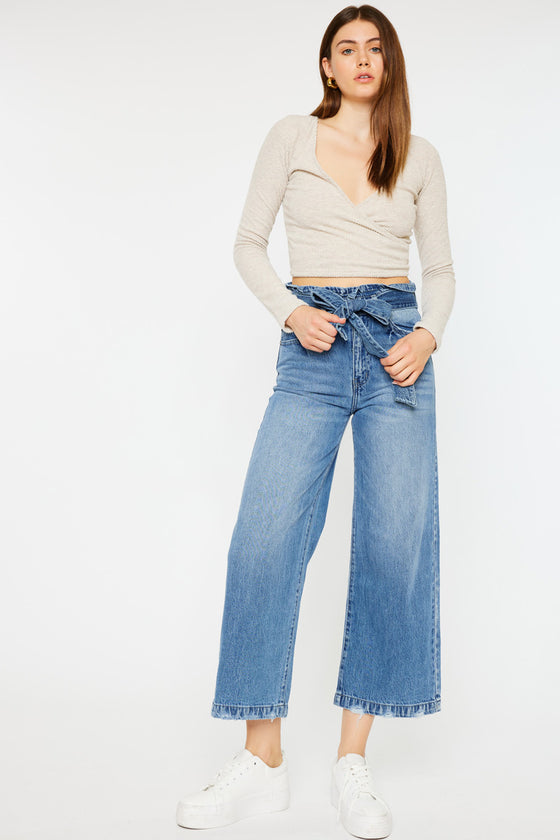 Aroly Ultra High Rise Belted Paperbag Wide Leg Jeans - Official Kancan USA