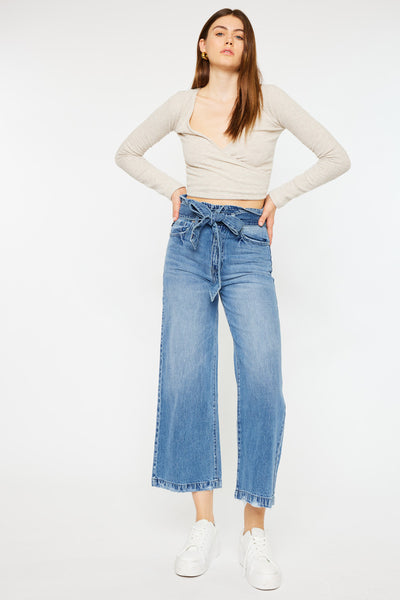 Aroly Ultra High Rise Belted Paperbag Wide Leg Jeans