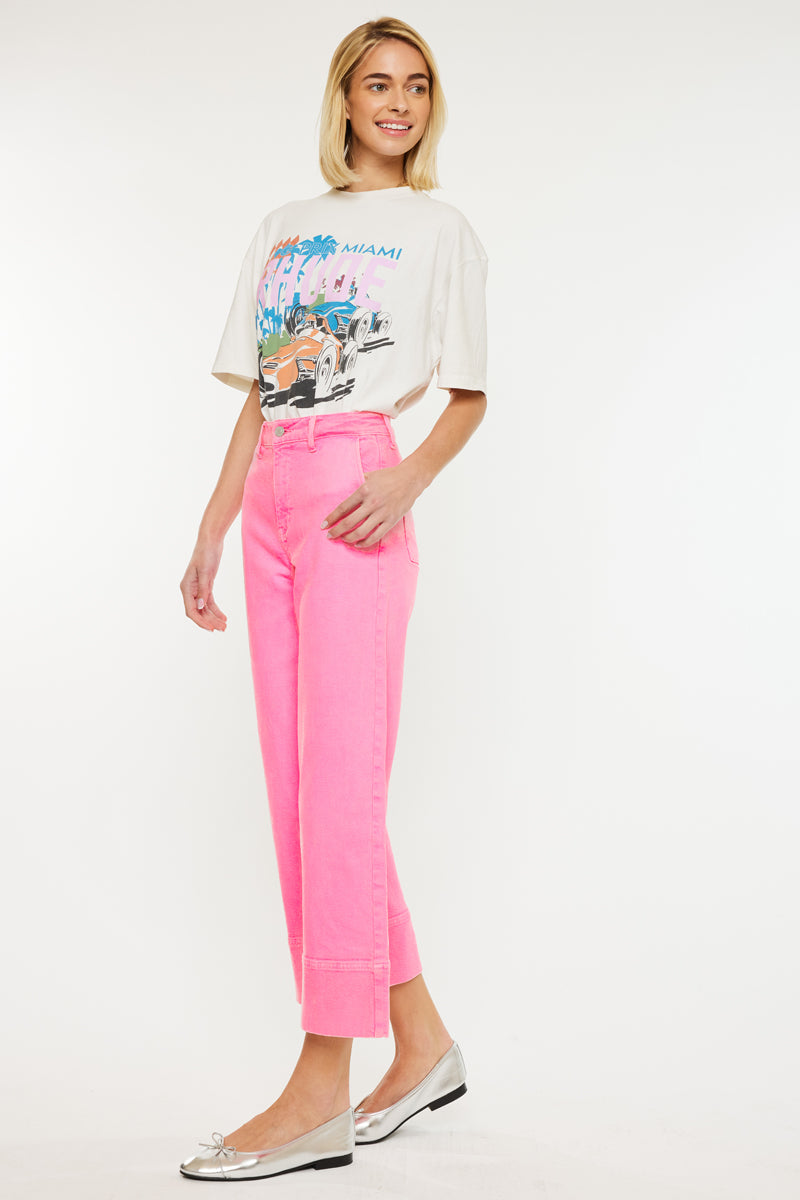 Stacy High Rise Crop Wide | Crop Fit | White with Stretch – Kancan USA